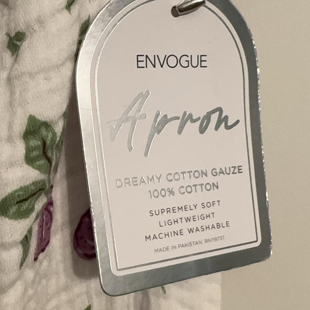 En Vogue Crossback Apron Adult One Size White Fig Fruit Cotton Gauze Kitchen NWT - Picture 7 of 7